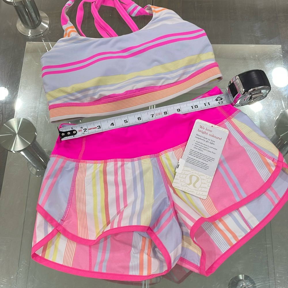 NWT lululemon speed shorts striped pink 2 lululemon sports bra 6 price is firm - Picture 5 of 12